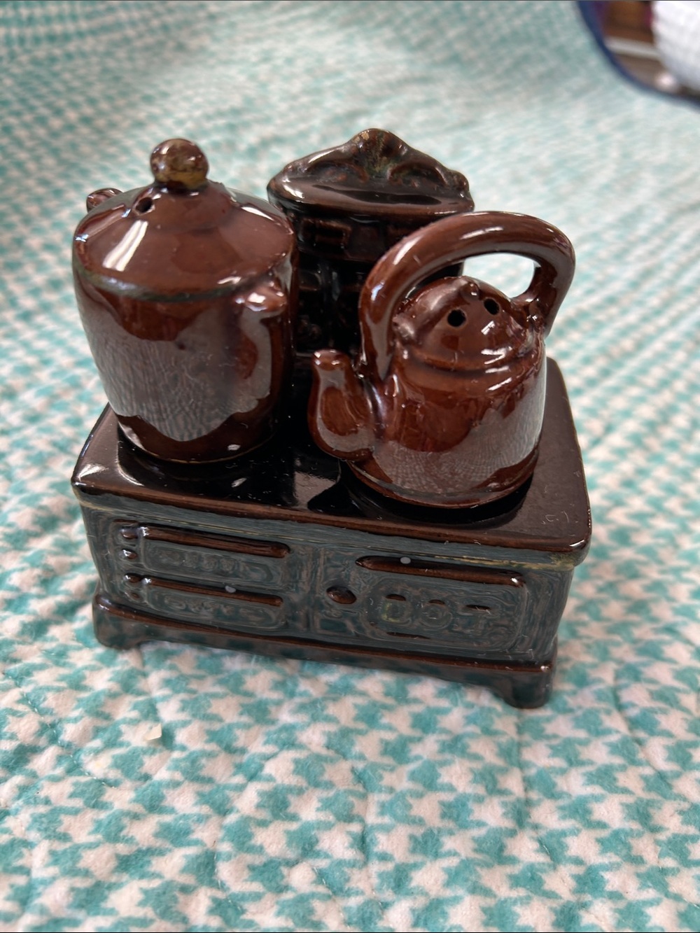 Brown Ceramic Teapot and Canister Salt & Pepper Set
